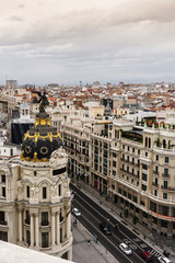 Panoramic aerial view of Gran Via, Madrid, capital of Spain, Europe