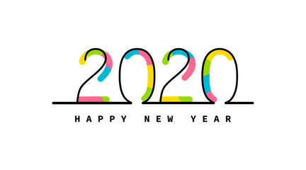 Vector Happy New Year 2020  illustration on white.