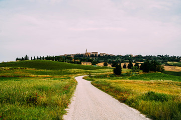 Fototapeta na wymiar Beautiful landscape, tourist visit in in Tuscany, Italy. Honeymoon trip, tourist, Europe tourism or holiday vacation travel concept.