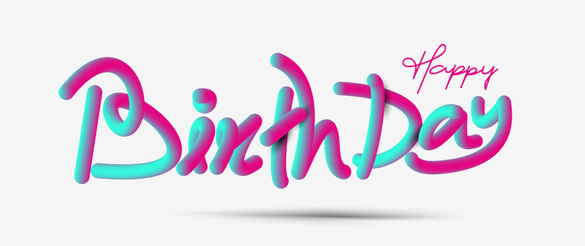Happy Birthday Calligraphic 3d Pipe Style Text Vector illustration Design.