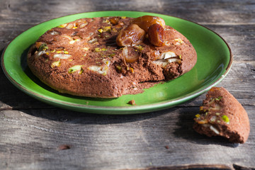 chocolate pudding with pistachios and figs