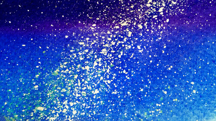 Naklejka na ściany i meble Abstract watercolor background of starry purple sky textured like paper with white drops of the Milky Way