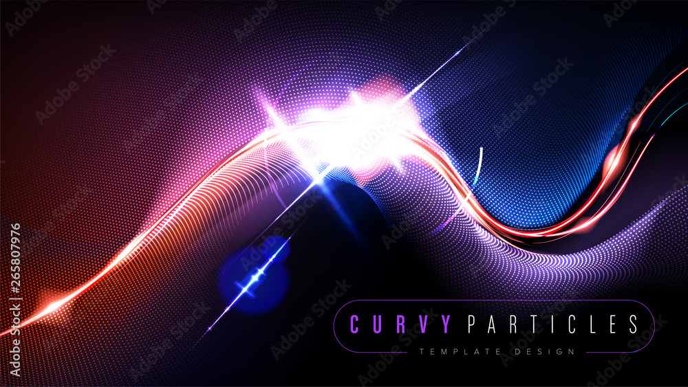 Poster the background template of curvy particle movement in vector. it is suitable for being as a template
