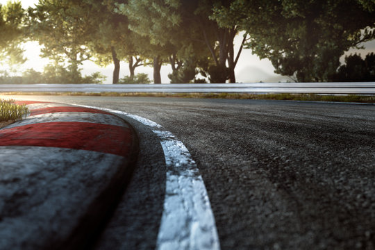 Nahaufnahme eine Rennstreckenkurve (3D Rendering)