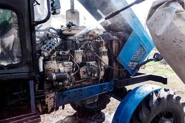 Tractor maintenance. Engine washing, cooling tractor engine system.