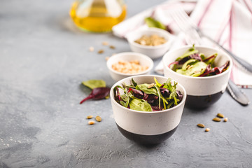 Fresh salad mix of baby spinach, arugula leaves and chard