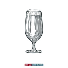 Hand drawn isolated beer glass. Engraved style. Template for your design works. Vector illustration.