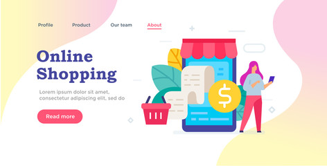Web page design. Ordering goods via smartphone icon, illustration. Smartphones tablets user interface social media.Flat illustration Icons infographics. Landing page site print poster.