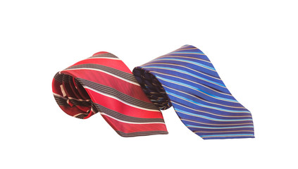 Stylish stried rolled  neckties isolated on white. Selective focus.