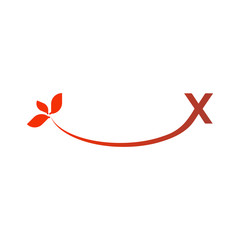 vector letter x with the lower end x extending and at the end there are leaves