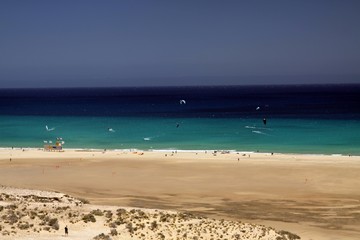 Endless wide tideland in the lagoon of Gorriones, Playa de Sotavento, Costa calma, Fuerteventura,...