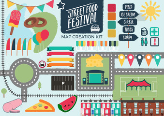 Naklejka premium Street Food Festival Map Creation Kit