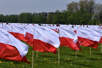 Flaga Polski święto flagi Błonia Krakowskie  - obrazy, fototapety, plakaty