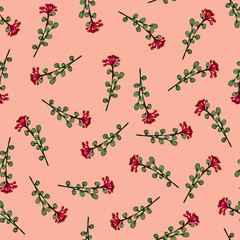 Seamless pattern of flowers. Print for fabric and other surfaces. Flowers drawn by hand. Abstract seamless pattern on pink background.