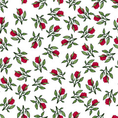 Seamless pattern of flowers. Print for fabric and other surfaces. Flowers drawn by hand. Abstract seamless pattern on white background.