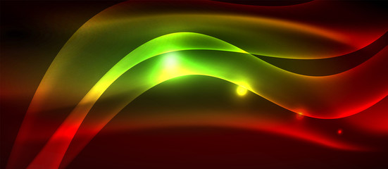 Fototapeta premium Glowing abstract wave on dark, shiny motion, magic space light. Techno abstract background