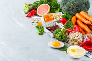 Balanced clean eating nutrition, food rich in vitamin a