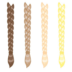 Female various braids on a white background. Vector illustration. 