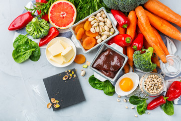 Balanced clean eating nutrition, food rich in vitamin a