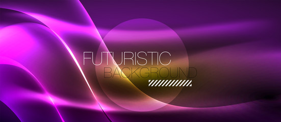 Neon shiny light glowing wave lines