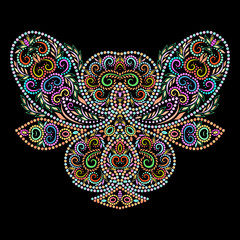 Neckline ethnic design. Floral colorful traditional pattern. with beads. Vector print with decorative elements and beads for embroidery, for women s clothing.