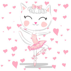 Obraz na płótnie Canvas Cute ballerina cat dancing ballet in pink tutu
