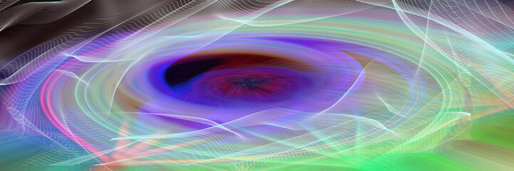 Futuristic panoramic abstract background in violet-green tones.