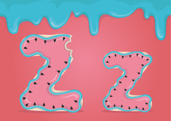 Whole and bitten delicious Latin letters Z in the form of cookies with watermelon icing.