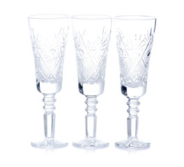 empty glasses for champagne on a white background. Isolation