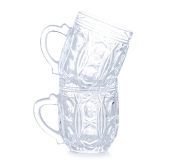 Glass beer mugs on a white background. Isolation.