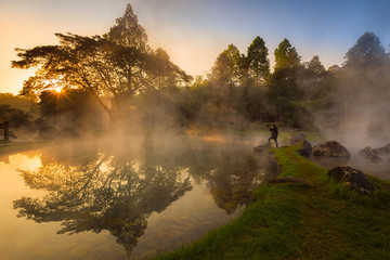 Chaeson National Park,Lampang,Thailand,The heat from the hot spring providing a misty and picturesque scene which is particular beautiful in the morning