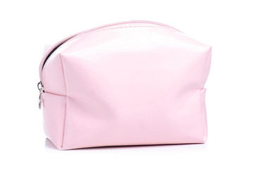 Pink cosmetic bag on white background isolation