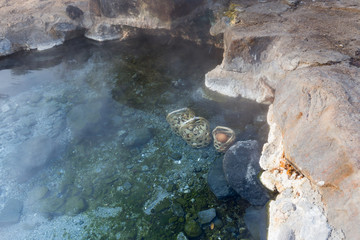 Boil the eggs in hot spring,Chaeson National Park,Lampang,Thailand