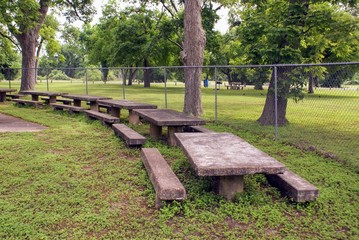 Fototapeta premium Concrete Park Benches in a Gen 