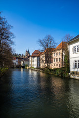 Fototapeta na wymiar Germany, Beautiful houses of city esslingen am neckar alongside river water