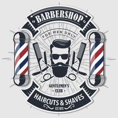 Barber shop vintage label, badge, or emblem. Vector illustration