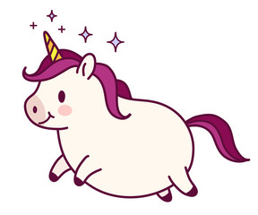 Cute fat unicorn simple doodle cartoon character vector illustration. Simple flat line icon isolated on white. Funny baby and children decor, magical creatures, fantasy, dreams, body positive theme. © Elena