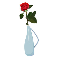 Single red rose in vase vector flat isolated illustration