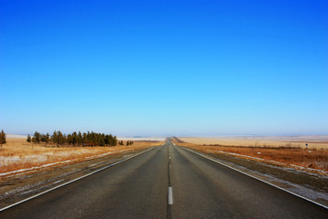 Asphalt empty road in a field