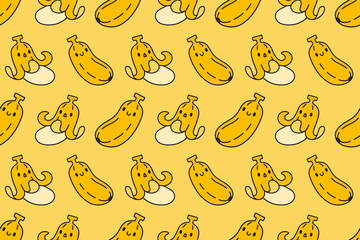 Cute banana seamless pattern on yellow background vector