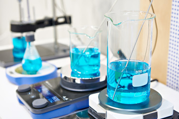 Flasks and magnetic stirrer with heating