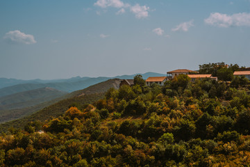 Alazani valley. View of Signagi popular tourist attraction of Georgia. Georgia's wine-growing regions. Old fortifications in sighnaghi the capital of the wine region Kakheti in Georgia caucasus.