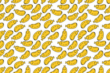 kawaii banana seamless pattern on white background