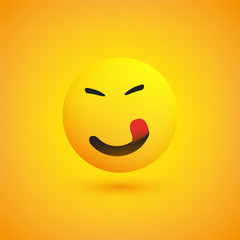 Smiling Emoji with Stuck Out Tongue - Simple Happy Emoticon on Yellow Background - Vector Design 