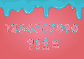 Whole delicious numbers and punctuation marks in the form of cookies with watermelon icing