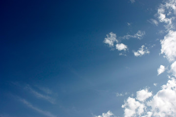 blue sky and white clouds.Freshness of the new day.Bright blue background.Relaxing feeling like being in the sky.