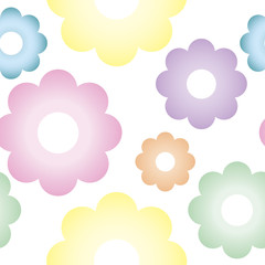 Flower background. Abstract pattern multicolor flower icons on white backdrop. Seamless wallpaper.