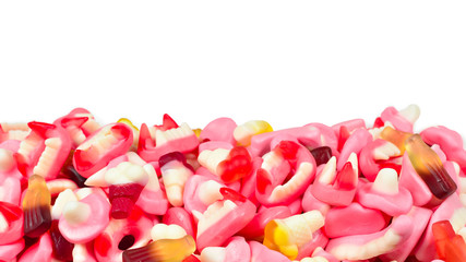Assorted gummy candies. Top view. Jelly  sweets.