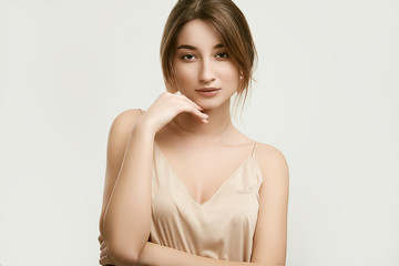 Sensual portrait of glamor woman model isolated on white