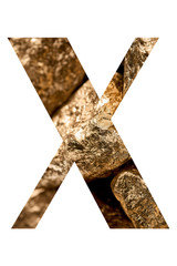 letter X made of shiny golden stones isolated on white